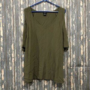 Torrid Women’s Plus Scoop Neck Open Shoulder 3/4 Tie Sleeve Top Army Green Sz 2